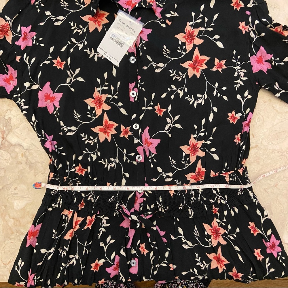 NWT Free People XS Lighten Up Floral Mini Dress Black Pink - Picture 10 of 13